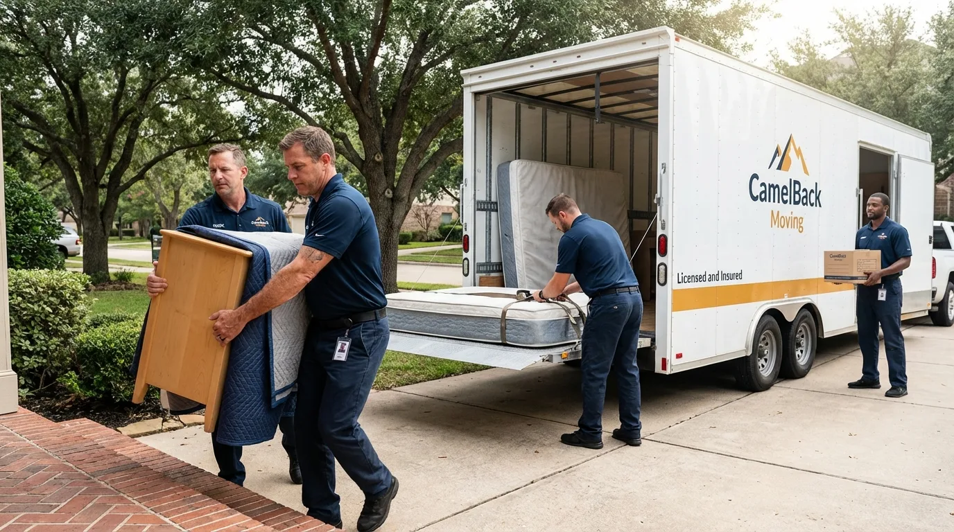 Crew loading residential truck for cross-state move from Hawthorne, NY