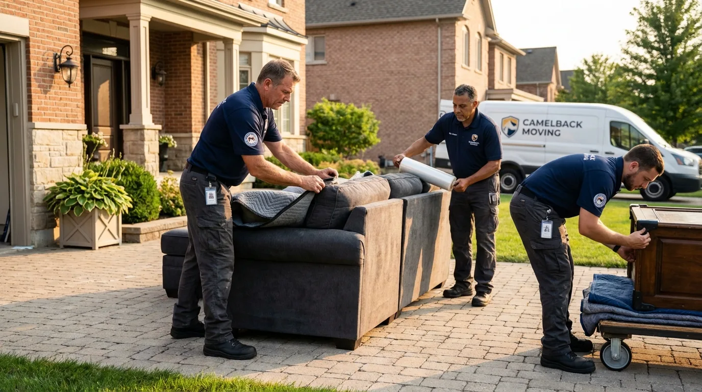 Large estate moving crew wrapping furniture in Hawthorne, NY