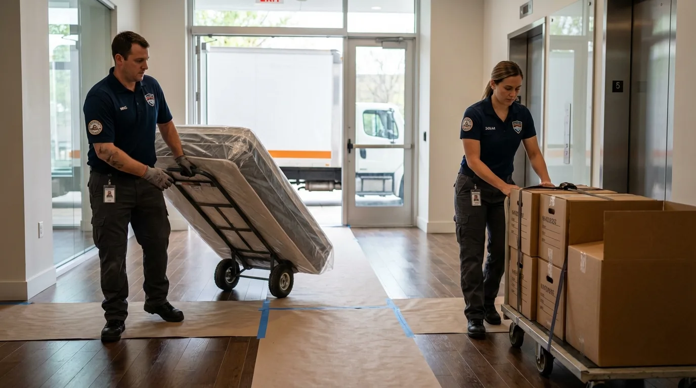 Professional apartment movers loading elevator in Hawthorne, NY