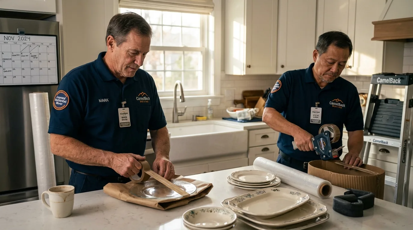 Professional crew packing kitchen dishware in Hawthorne, NY